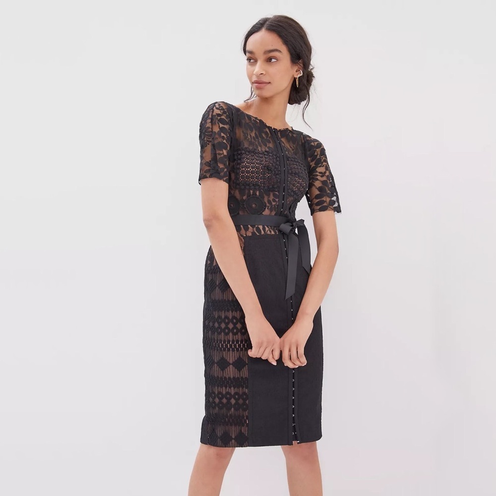 Beguile by Byron Lars Navy Blue Carissima Crochet Lace Sheath Dress Size 0